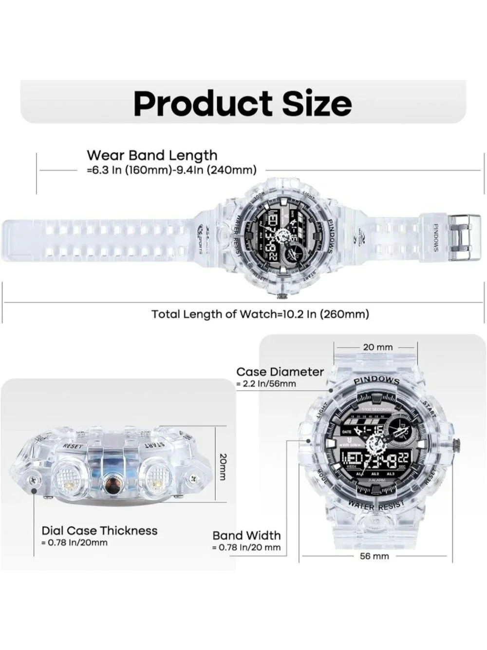 Men's Clear Analog Quartz Digital Sports LED Waterproof Countdown Wrist Watch